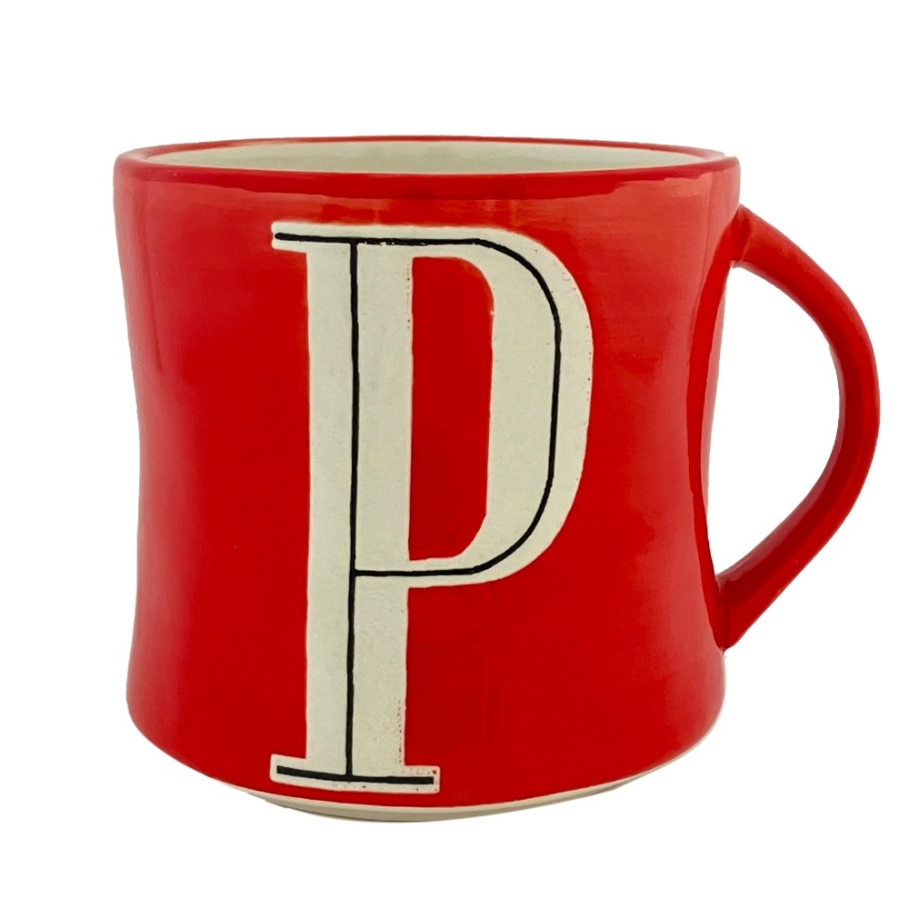 Anthropologie Monogram Coffee Mug Cup 3.5" Red Colorway Initial P Hand Painted